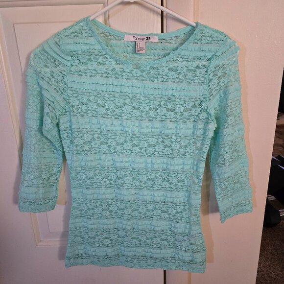 Forever 21 LS Lace Slim Fit Shirt/Top/Blouse Seafoam Green Womens SMALL - Picture 1 of 6